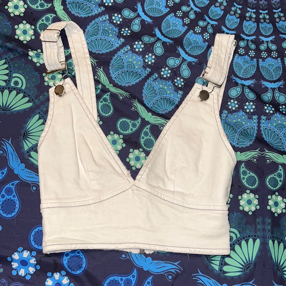 White overall Carmar crop top